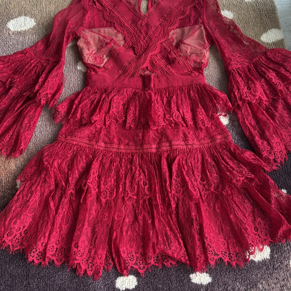 Red Lace Ruffle Dress - Picture 3 of 11